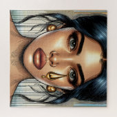 Hübsche traurige Frau mit Goldteere Puzzle (Horizontal)