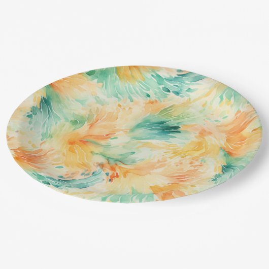 Hübsche tropische Aquamarine Orangencreme Pappteller (Schrägansicht)