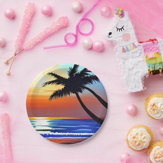 Hübsche tropische Palmen und Ozean Pappteller (Party)