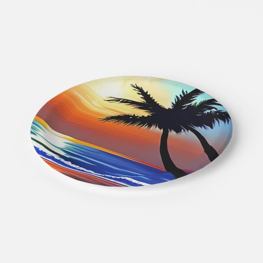 Hübsche tropische Palmen und Ozean Pappteller (Schrägansicht)