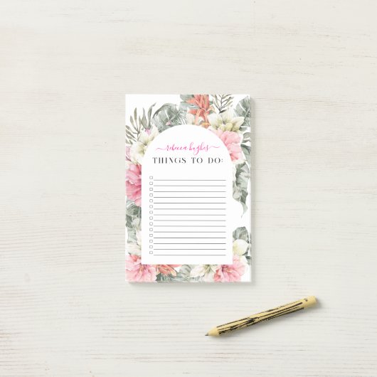 Hübsche tropische Vegetation | Monogramm Post-it Klebezettel (Auf Schreibtisch)