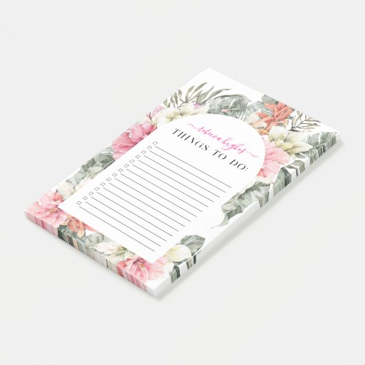 Hübsche tropische Vegetation | Monogramm Post-it Klebezettel (angewinkelt)