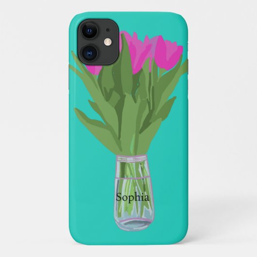 Hübsche Tulip Blume Moderne Illustration + Name Case-Mate iPhone Hülle (Rückseite)