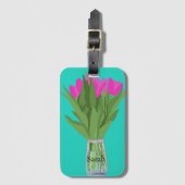 Hübsche Tulip Blume Moderne Illustration + Name Gepäckanhänger (Vorderseite Vertikal)