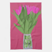 Hübsche Tulip Blume Moderne Illustration + Name Geschirrtuch (Vertikal)