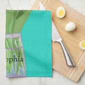 Hübsche Tulip Blume Moderne Illustration + Name Geschirrtuch (Viertel Falte)