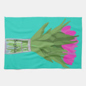 Hübsche Tulip Blume Moderne Illustration + Name Geschirrtuch (Horizontal)