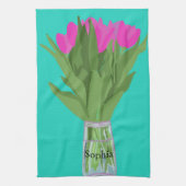 Hübsche Tulip Blume Moderne Illustration + Name Geschirrtuch (Vertikal)