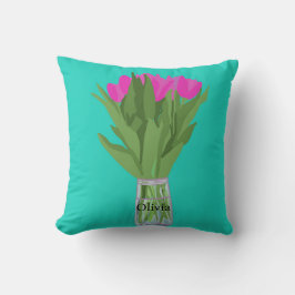 Hübsche Tulip Blume Moderne Illustration + Name Kissen