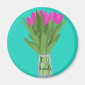 Hübsche Tulip Blume Moderne Illustration + Name Magnet (Vorne)
