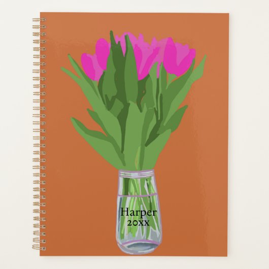 Hübsche Tulip Blume Moderne Illustration + Name Planer (Vorderseite)
