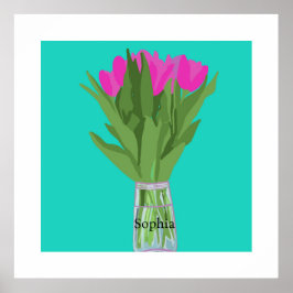 Hübsche Tulip Blume Moderne Illustration + Name Poster