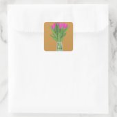 Hübsche Tulip Blume Moderne Illustration + Name Quadratischer Aufkleber (Tasche)