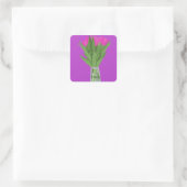 Hübsche Tulip Blume Moderne Illustration + Name Quadratischer Aufkleber (Tasche)