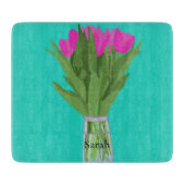 Hübsche Tulip Blume Moderne Illustration + Name Schneidebrett (Vorderseite)