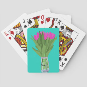 Hübsche Tulip Blume Moderne Illustration + Name Spielkarten