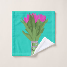 Hübsche Tulip Blume Moderne Illustration + Name Waschlappen