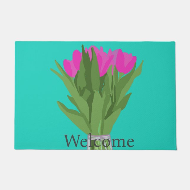 Hübsche Tulip-Blume Moderne Illustration + Text Fußmatte (Vorderseite)