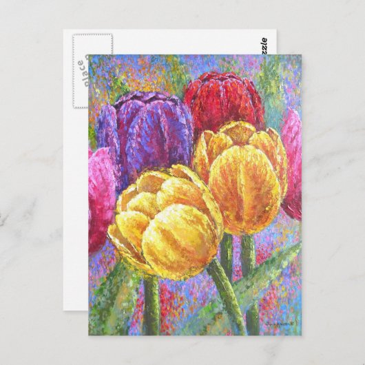 Hübsche Tulips Bläserfarbene Blume Handgemalt Postkarte (Vorne/Hinten)