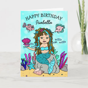 Hübsche Türkis Mermaid Happy Birthday Card Karte