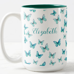 Hübsche Türkis-Schmetterlinge Benutzerdefinierter Zweifarbige Tasse