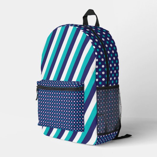 HÜBSCHE TÜRKISCHE UND NAVY STRIPES & POLKA-DOTS BEDRUCKTER RUCKSACK (Rückseitige Ecke Rechts)