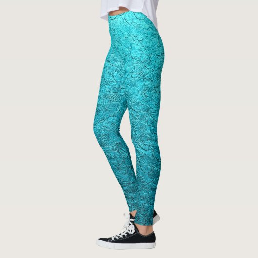 Hübsche türkisfarbene Blätter Leggings (Links)