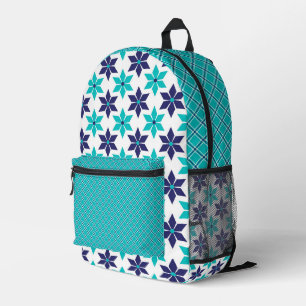 HÜBSCHE TURQUOISE & NAVY BLUE FLORAL & GEOMETRIC BEDRUCKTER RUCKSACK