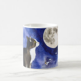Hübsche Tuxedo-Katze & Vollmond-Tasse Kaffeetasse