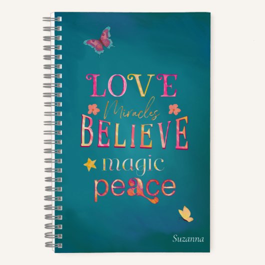 Hübsche Typografie Schmetterlinge Rosa Name Notizblock (Vorderseite)