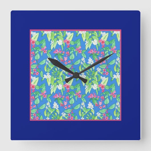 Hübsche Uhr, Frühjahrsblüten, Blau Quadratische Wanduhr (Vorderseite)