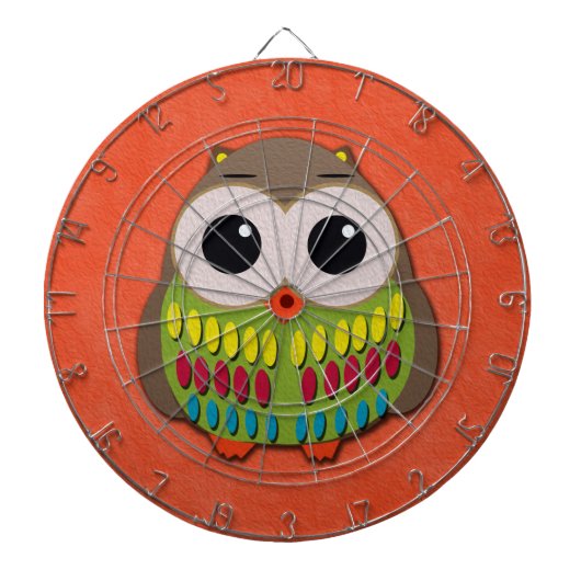Hübsche und bunte Eule Orange Dartscheibe (vorne)