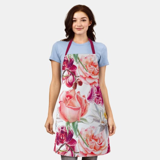 Hübsche und farbenfrohe Blumendrucke Schürze (Getragen)