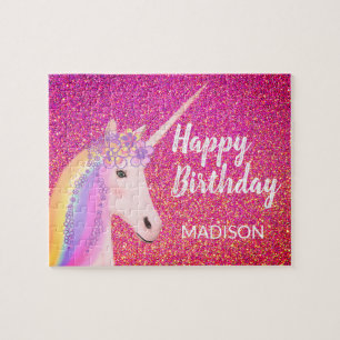 Hübsche Unicorn Geburtstag Rosa Glitzer Personali Puzzle