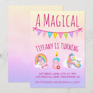 Hübsche Unicorn Geburtstagsparty für 8 Jahre Einladung