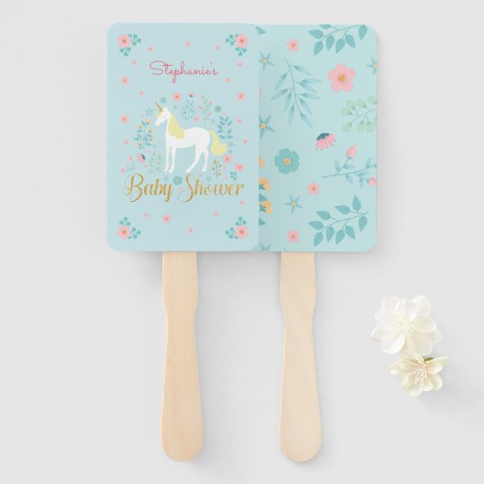 Hübsche Unicorn Gold Glitzer Kinderdusche Fächer (Vorne und Hinten)