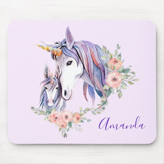 Hübsche Unicorn Mama & Baby Watercolor Mousepad (Vorne)