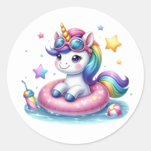 Hübsche Unicorn Pool Party Stickers (Vorderseite)