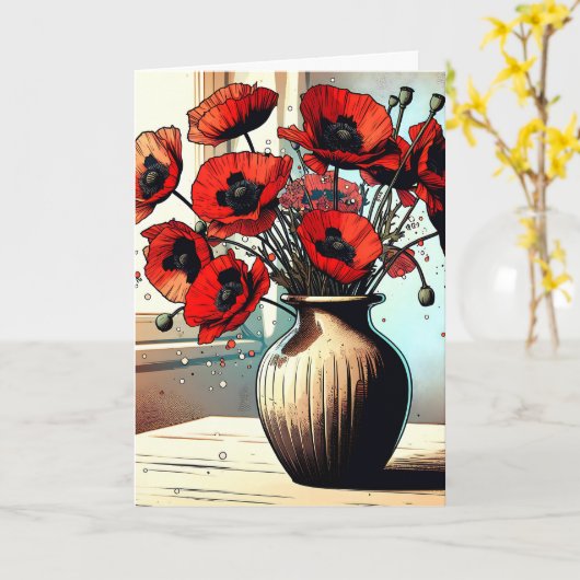 Hübsche Vase der roten Pfefferlinge Denken Sie an  Karte (Gelbe Blume)