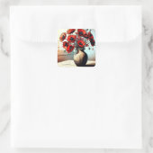 Hübsche Vase der Roten Pflaumen Quadratischer Aufkleber (Tasche)