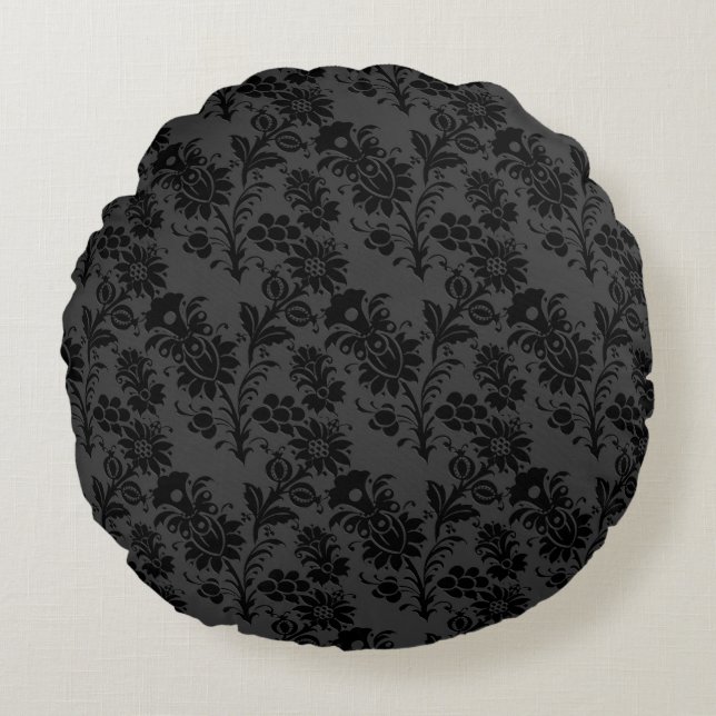 HÜBSCHE VERZIERTE BLACK FLORAL PATTERS RUNDES KISSEN (Vorderseite)