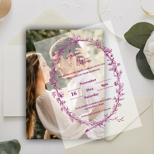 Hübsche Verzierte Burgundy Frame Wedding Pergament Einladungen