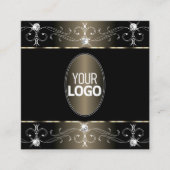 Hübsche Verzierte Schwarz-Beige-Ornamente mit Logo Quadratische Visitenkarte (Vorderseite)