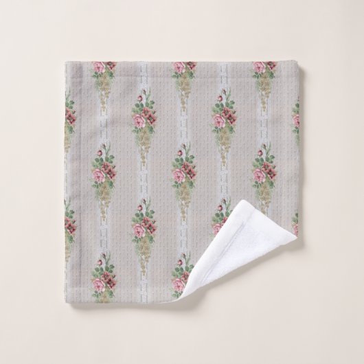 Hübsche Viktorianische Rosen und weiße Spitzen Badhandtuch Set (Waschlappen)