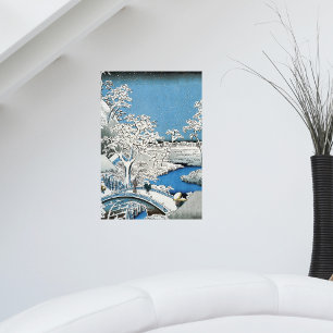 Hübsche Vintage-asiatische Winterszene Schneebrück Poster