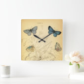 Hübsche Vintage blaue Schmetterlingsuhr Quadratische Wanduhr (Zuhause)