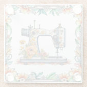 Hübsche Vintage Blumennähmaschine und Blume Glasuntersetzer (Rückseite)
