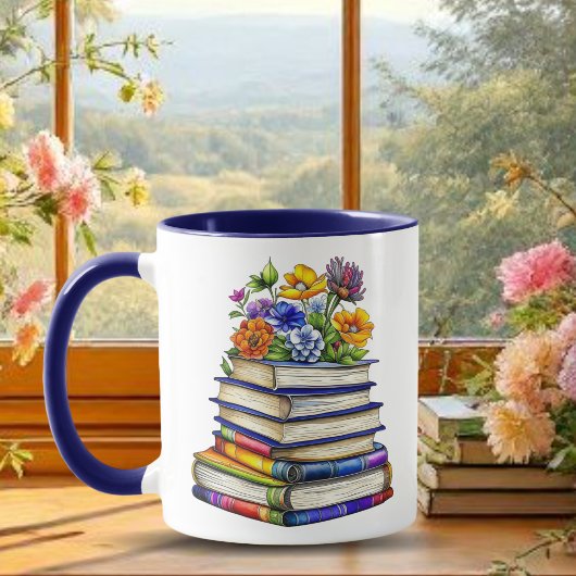 Hübsche Vintage Bücher und Blume Personalisiert Tasse