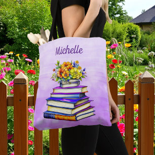 Hübsche Vintage-Bücher und Blumen Personalisiert Tasche