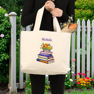Hübsche Vintage-Bücher und personalisierte Blumen Jumbo Stoffbeutel